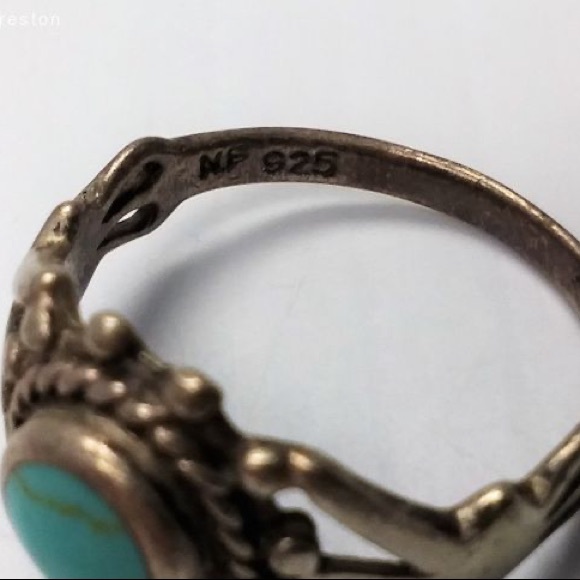 Genuine turquoise and silver vintage ring sz 8 - Picture 6 of 7